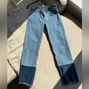 Rag & Bone Blue Ankle Cropped Jeans with Distressed Details